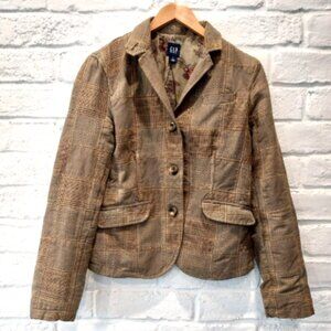 Vintage GAP Jacket Womans 6 Brown Patchwork Sport Coat 3 Button Plaid Button Up.